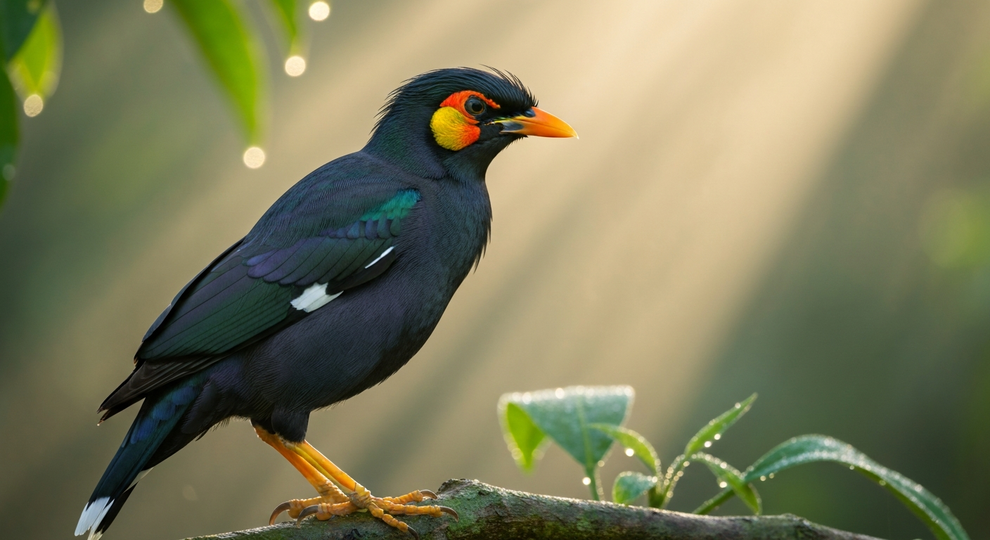 Le Mainate religieux : l'orateur brillant de la canopée tropicale